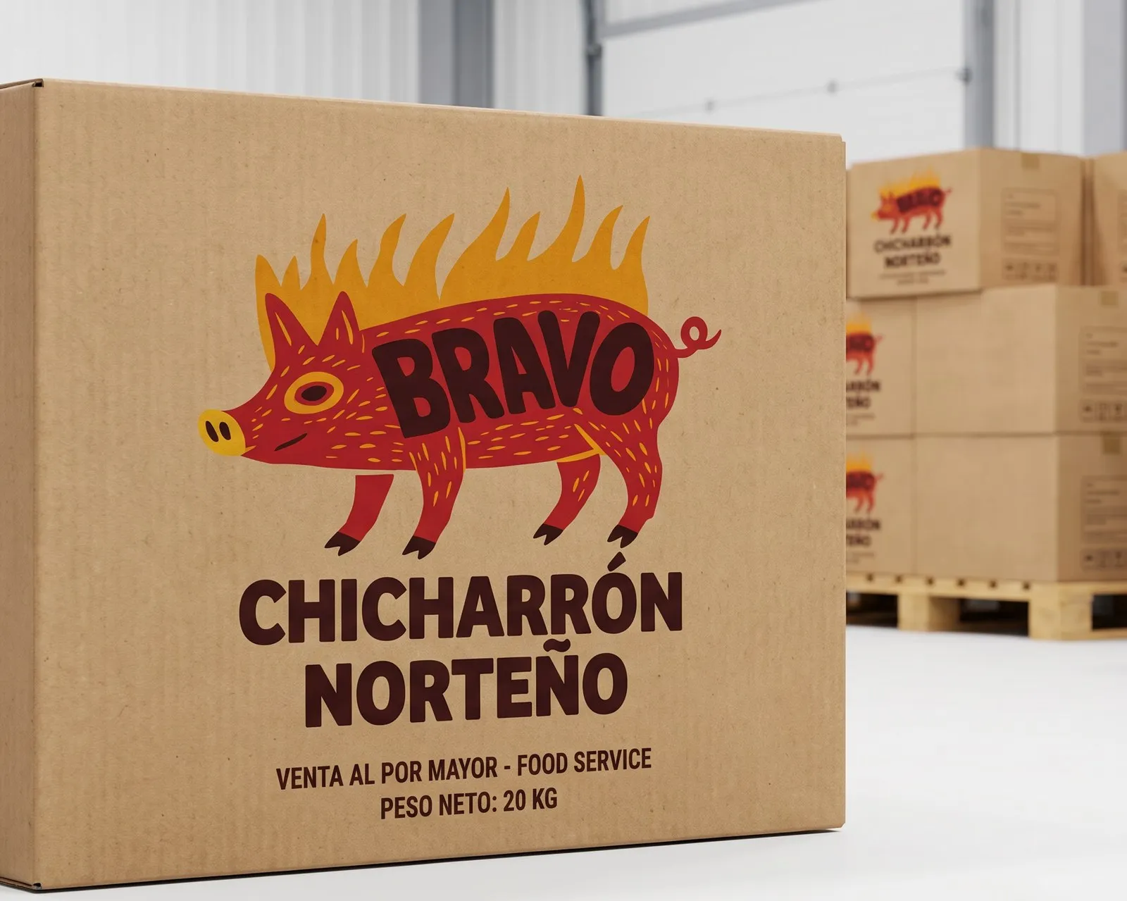 Caja máster de 20 kg de chicharrón norteño Bravo