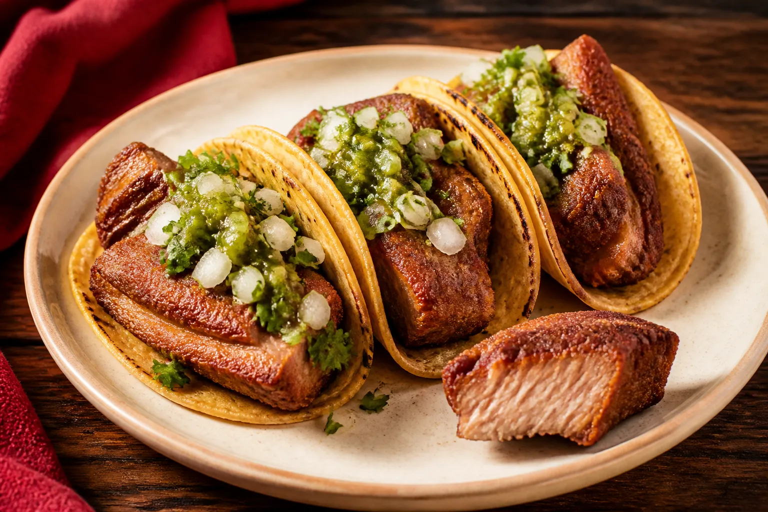 Tacos preparados con chicharrón norteño
